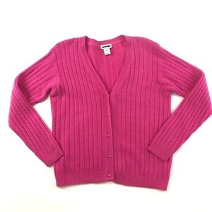 Vintage hot pink rib knit 90’s vneck sweater Medium Angora Lambswool blend